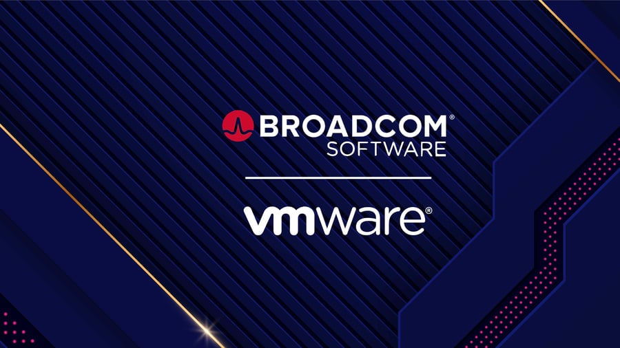 Broadcom Software and VMWare logos on a background that has a tech texture